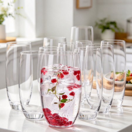 Water Juice Drinking Glasses, Set of 6 Pieces, 17.2 oz, Blended Collection, Everyday Drinking Glasses, Multipurpose, Dishwasher Safe, Made in Europe