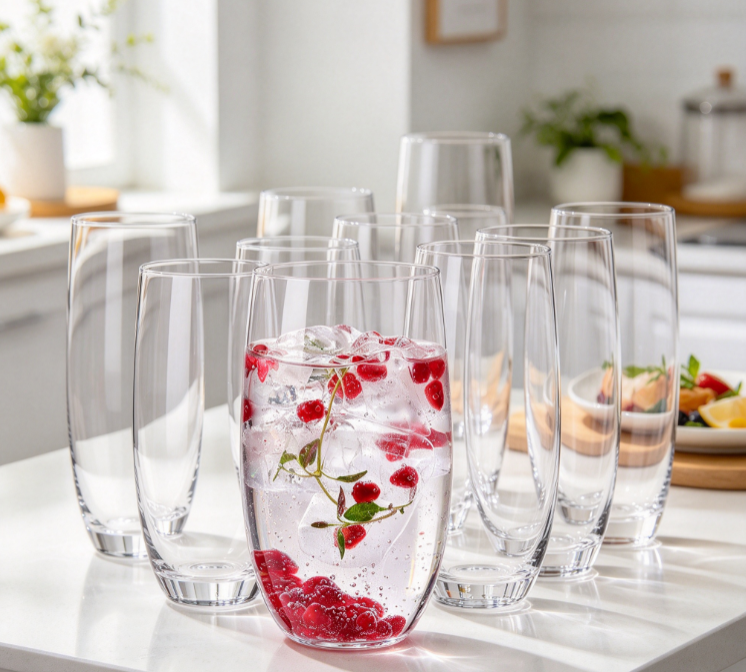 Water Juice Drinking Glasses, Set of 6 Pieces, 17.2 oz, Blended Collection, Everyday Drinking Glasses, Multipurpose, Dishwasher Safe, Made in Europe