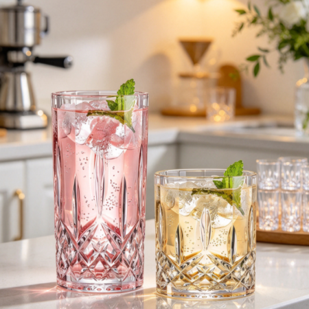 Drinking Glasses, 8 Piece Crystal Glass Cups, Mixed Glassware Set, 4 pcs Crystal Old Fashioned 11oz Highballs and 4 pcs 11oz Whiskey Glasses, Great for Cocktail, Whisky and other Beverages