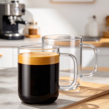 Glass Mugs 20 oz Set of 2, Extra Large Clear Glass Cup with Handle for Hot/Cold Coffee Tea Beverage, Drinking Glasses