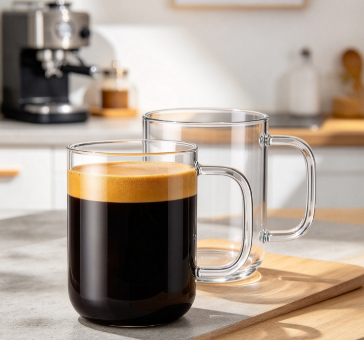 Glass Mugs 20 oz Set of 2, Extra Large Clear Glass Cup with Handle for Hot/Cold Coffee Tea Beverage, Drinking Glasses