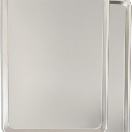 Commercial Quality Baking Sheet Pan Set, Natural Aluminum Cookie Sheet, Warp Resistant Baker's Half Sheet Pan, Large Thick Cookie Tray Pans for Baking, Roasting(2 Pack, 18X13In)