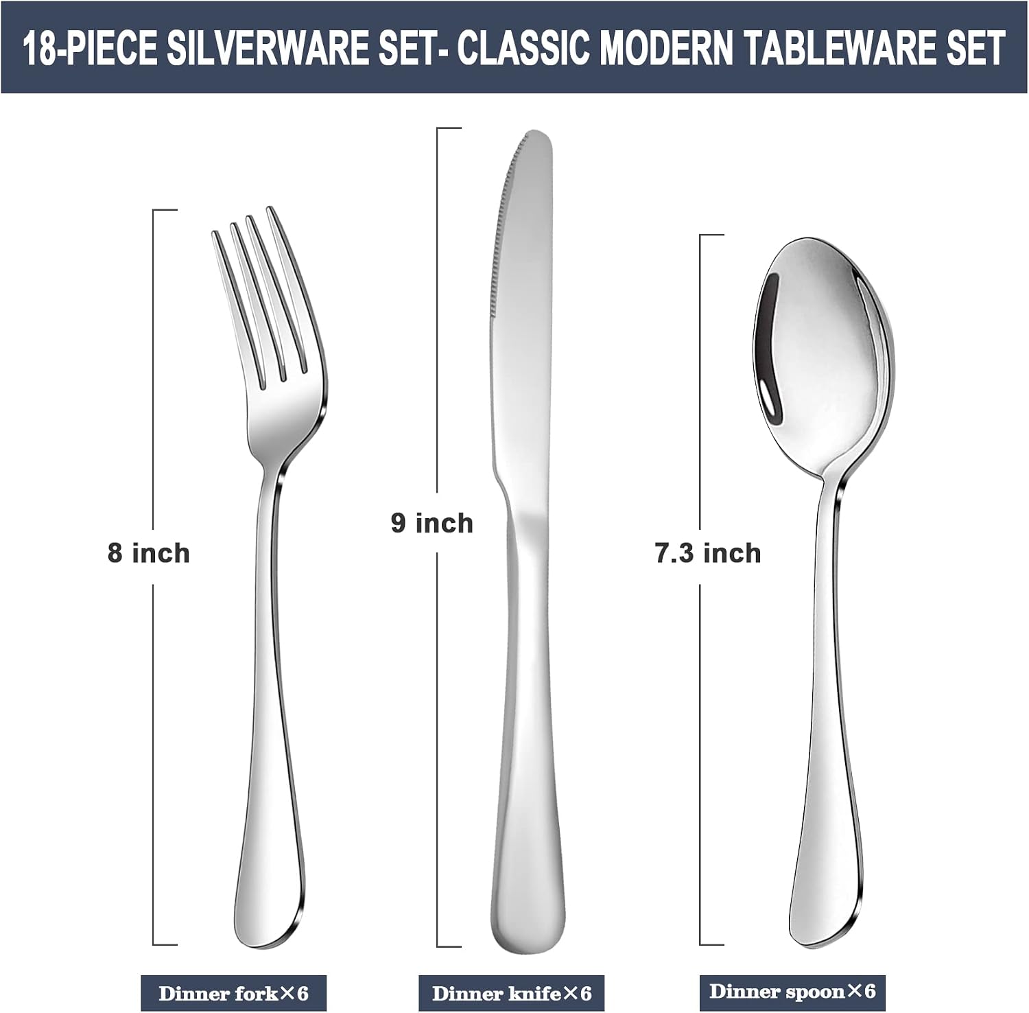 Silverware Set, Stainless Steel Knives Spoon Forks Set for Home, Kitchen and Restaurant, Mirror Polished& Dishwasher Safe (18pcs Silverware set) - Image 2