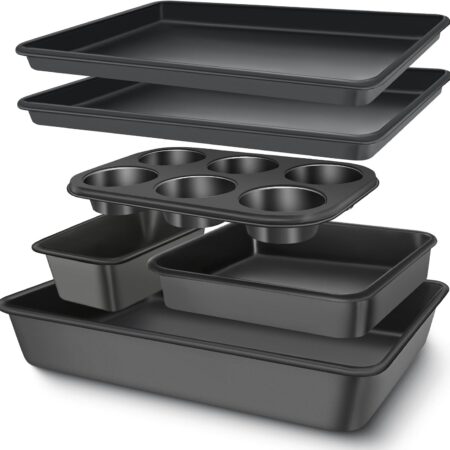 Baking Pans Set, Nonstick Bakeware Sets, Oven Pans for Cooking, 6 Pieces Baking Sheets Set Including Cookie Sheet, Deep Roaster Pan, Square Pan, Loaf Pan, Muffin Pan, Carbon Steel Baking Set