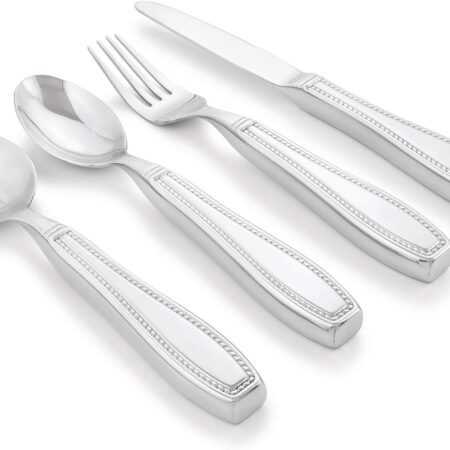 Weighted 7 oz Eating Utensils by , 4pc Stainless Steel Knife Fork Spoon Set for Tremors