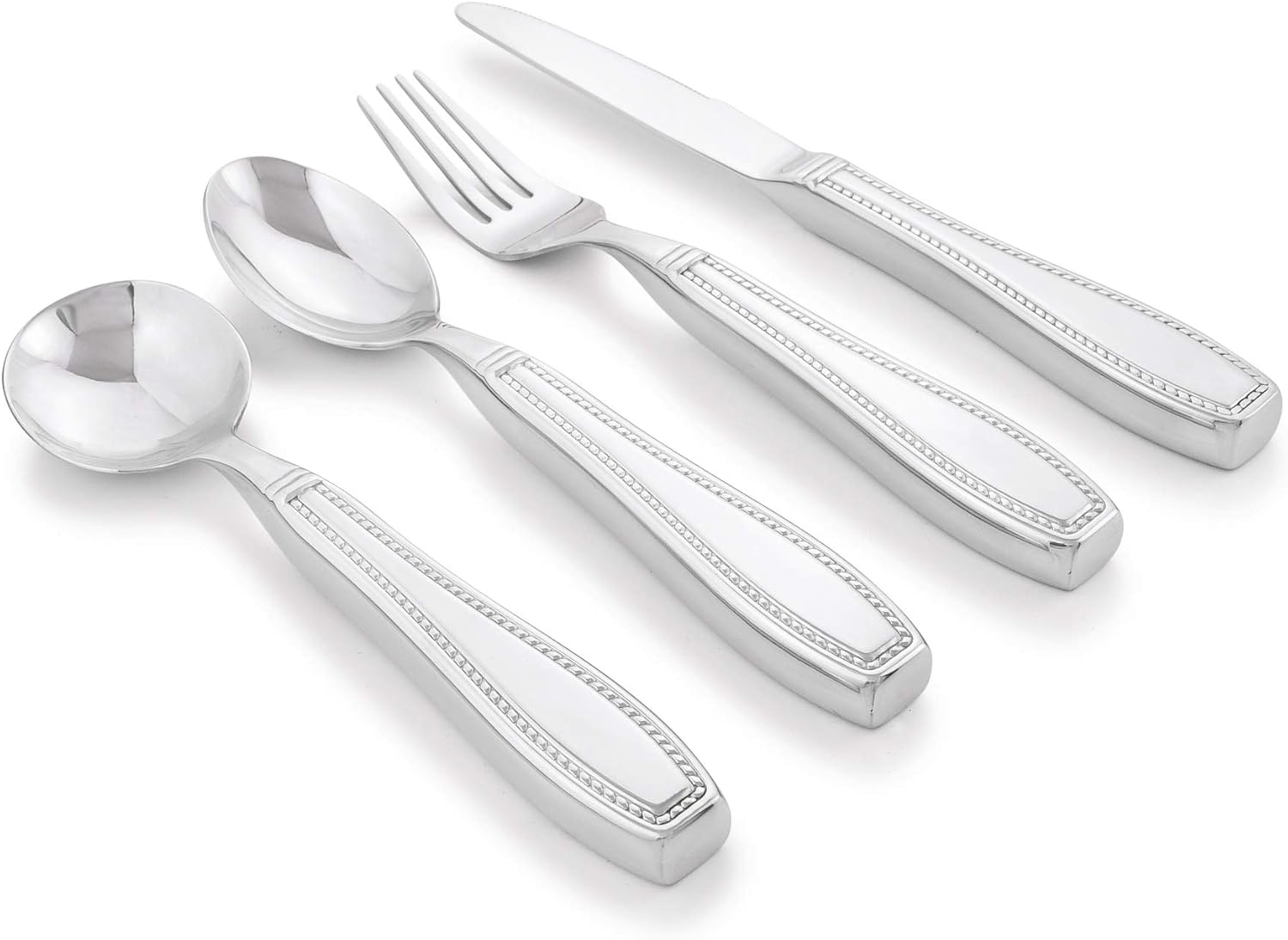 Weighted 7 oz Eating Utensils by , 4pc Stainless Steel Knife Fork Spoon Set for Tremors