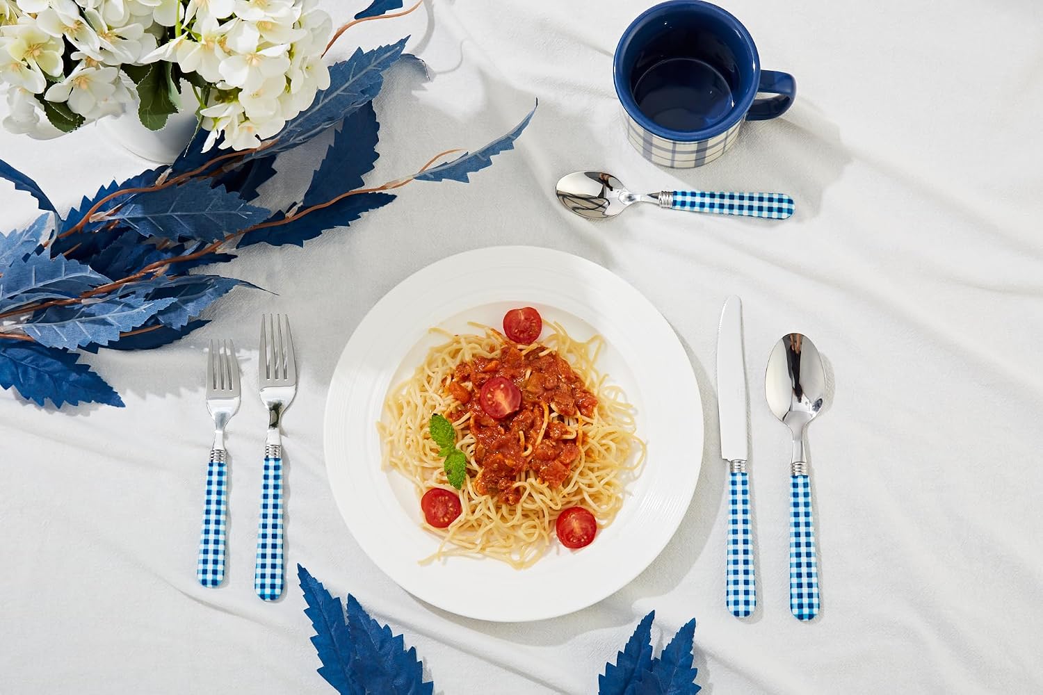 Silverware Set Stainless Steel Colorful Tableware Kitchen Flatware Set Utensils, Includes Dinner Knives, Forks, Spoons, Salad Forks & Dessert Spoons (Dark Blue/Checkered, 20 Pieces)