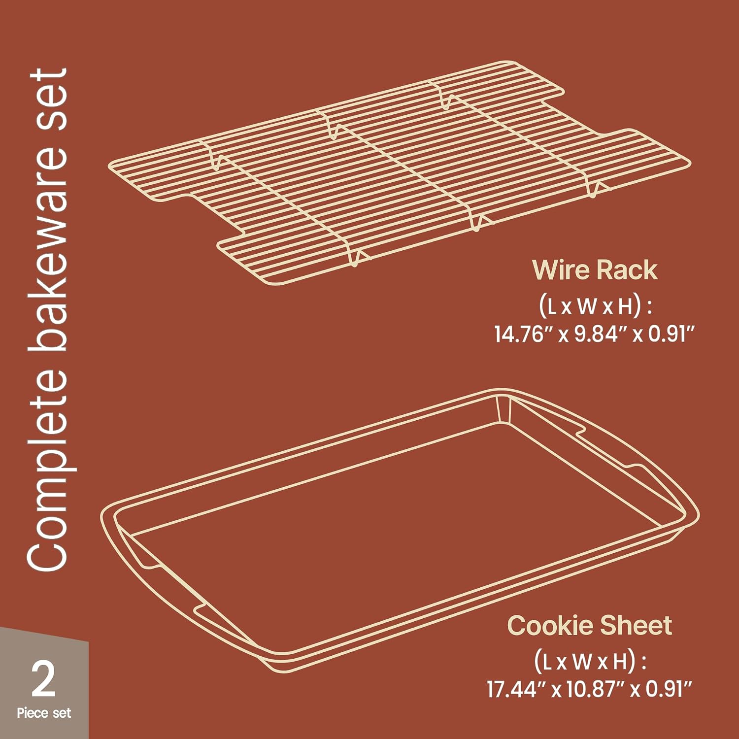 Cookie Sheet with Wire Rack Set, 2-Piece Nonstick Blue Marble Carbon Steel Pan & Cooling Rack, Space-Saving Stackable Set, PFOA, PFOS, PTFE Free, Oven Safe Up to 450°F, 17.4" Pan & 14.7" Rack - Image 2
