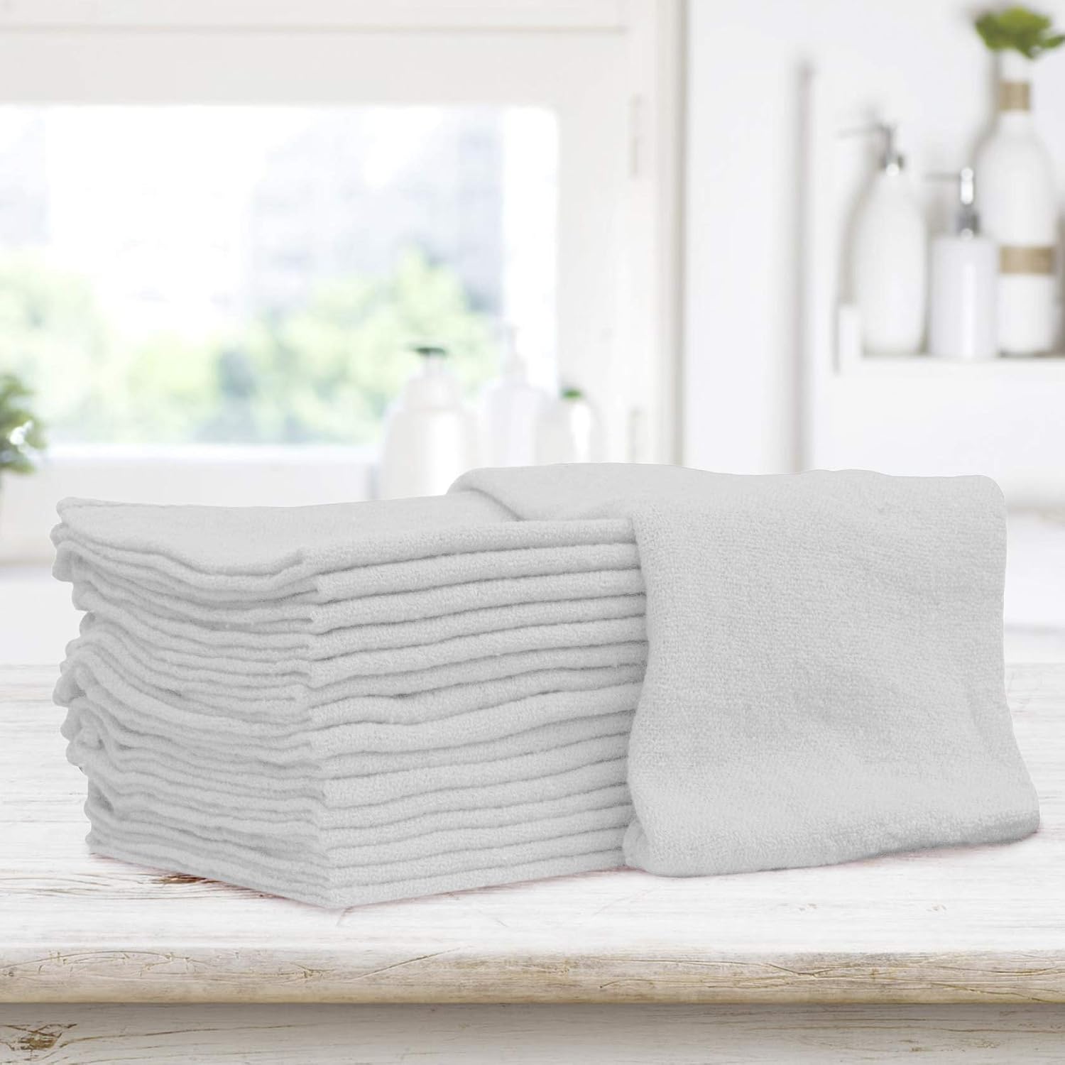 Shop Towels – Pack of 50 Reusable Cleaning Rags – Durable Quality Cotton – 13" x 13"– Machine Washable – Suitable for All Purposes (White) - Image 2