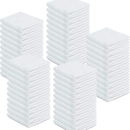 Cotton Terry Towels Cleaning Cloths, 100% Cotton Terry Cloth Bar Rags White Bar Towels, Multipurpose High Absorbent Terry Towels for Cleaning Auto Detailing or Painters 12"x12" (50 Pack, White)