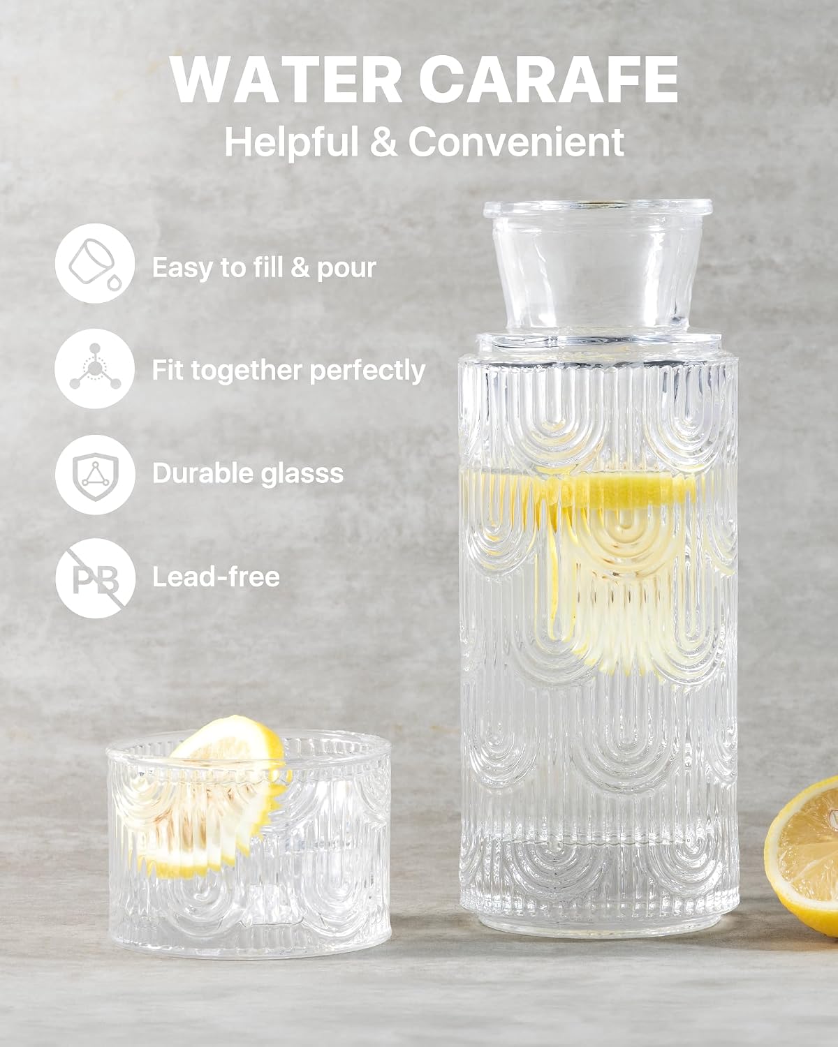 Bedside Water Carafe and Glass Set, Mouthwash Dispenser for Bathroom, 21.6 Oz Glass Water Bottles with 6 Oz Drinking Cup as Lid, Pitcher for Nightstand, Kitchen (Clear) - Image 2