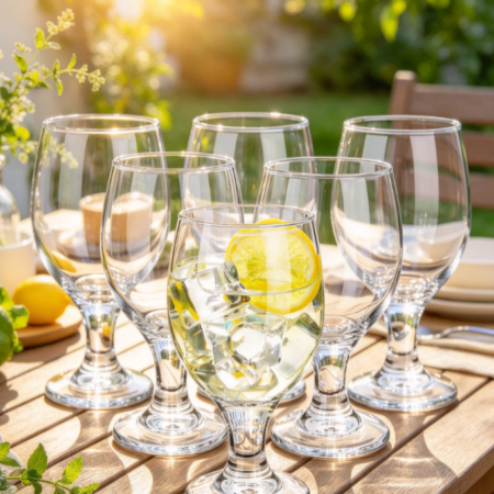 Set of 6 Clear Glasses 13.5 oz Water Goblet Glass Stemmed Water Glasses for Juice Wine Beer Tea Milk Cold Beverages Drinks Dishwasher Safe