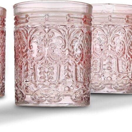 Old Fashioned Whiskey Glasses, Drinking Glasses,  Decor, Glass Cups, Water Glasses, Cocktail Glasses - Jax Collection, 12oz, Pink, Set of 4