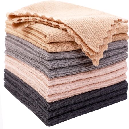 12 Pack Microfiber Cleaning Cloth - Reusable Cleaning Rag, Fast Drying Cleaning Towels,12"X12", Grey/Light Grey/Brown/Cream